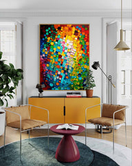 Bright Colorful Abstract Oil Painting on Canvas Modern Texture Wall Art Large Colorful Original Knife Painting Home Decor