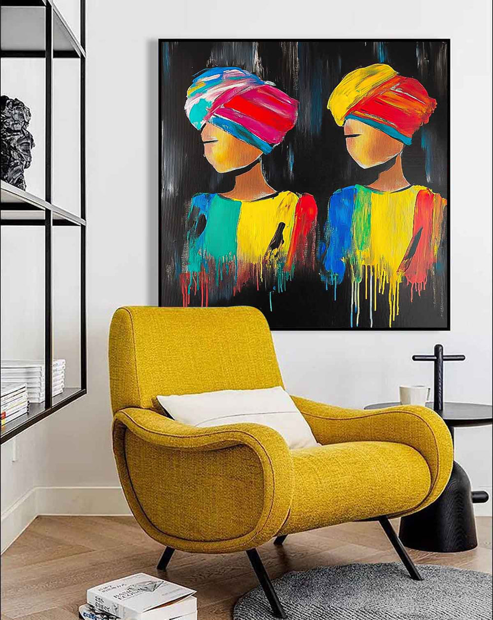 Square Large Girl Portrait Artwork Abstract Woman Wall Art Origina Acrylic Painting Canvas Framed