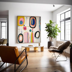Modern Handmade Artwork Square Abstract Oil Painting Original Irregular Geometric Circles Wall Art