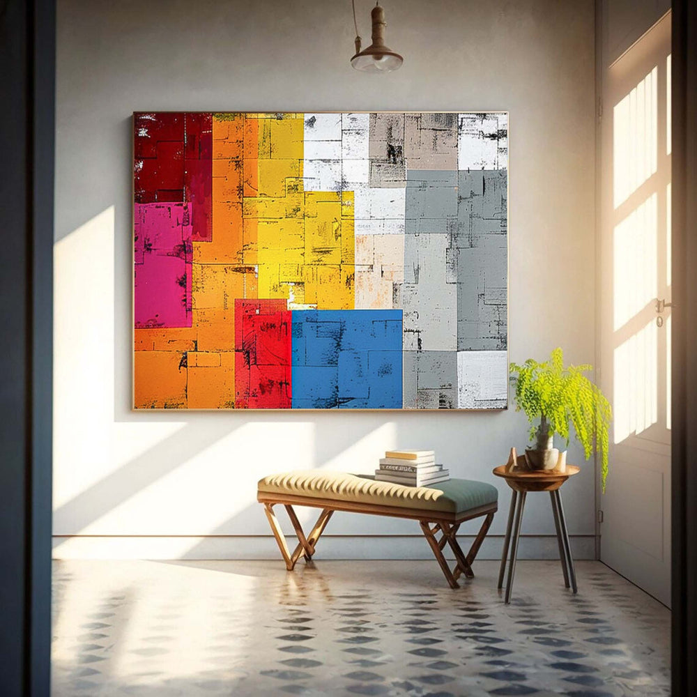 Original Geometry Wall Art Large Retro Abstract Oil Painting Color Buy Abstract Paintings Online Home Decor
