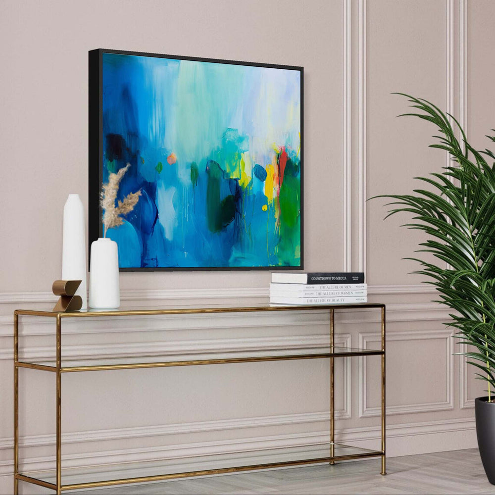 Oversize Blue Abstract Acrylic Painting Acrylic Abstract Impression Painting Large Framed Wall Art