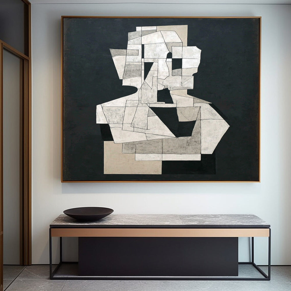 Abstract Geometric Black & White Wall Art Minimalist Modern Canvas Painting For Home Decor Unique Artwork