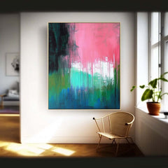 Modern Wall Art Pink Blue Stitching Original Acrylic Painting Wall Art Abstract Oil Painting On Canvas