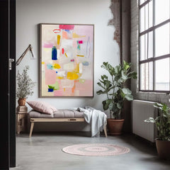 Modern Vibrant Pink Colorful Wall Art Quality Large Original Abstract Oil Painting On Canvas For Living Room