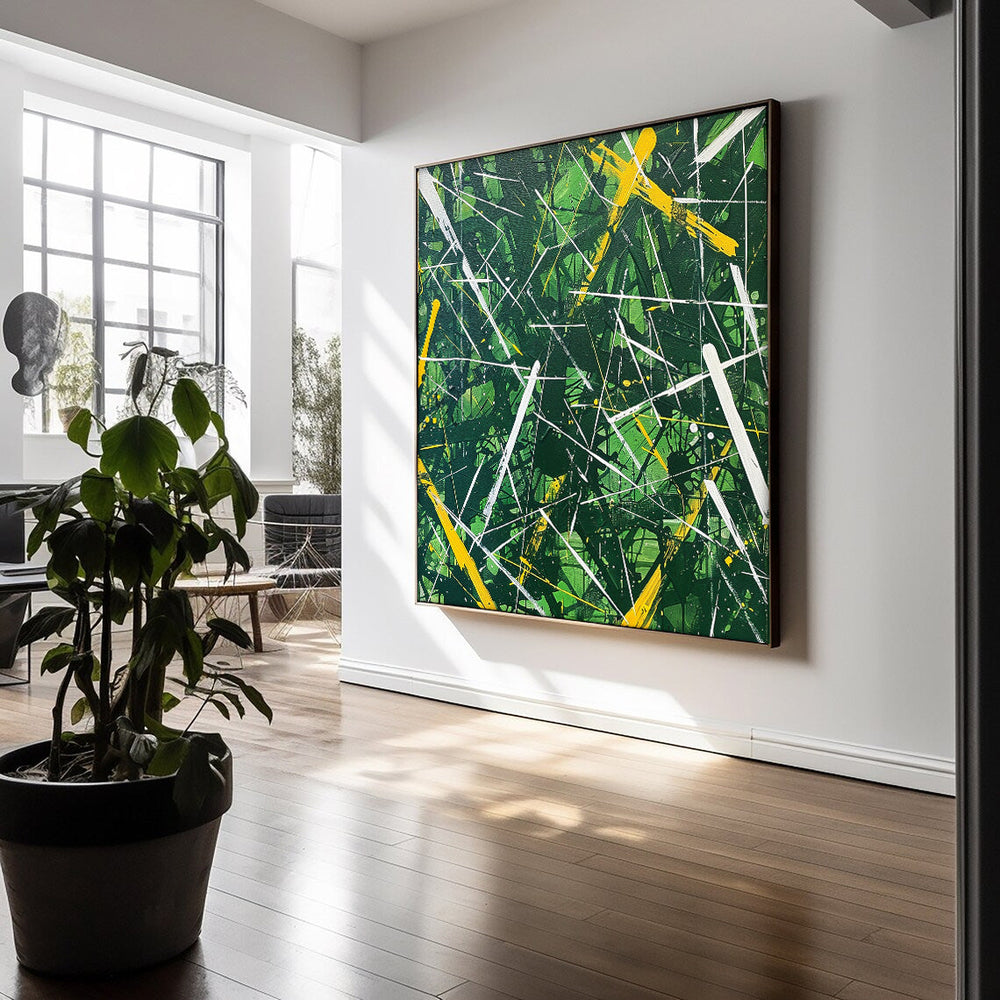 Warm Green Square Acrylic Painting Canvas Great scraper Abstract Art Original Painting For Sale