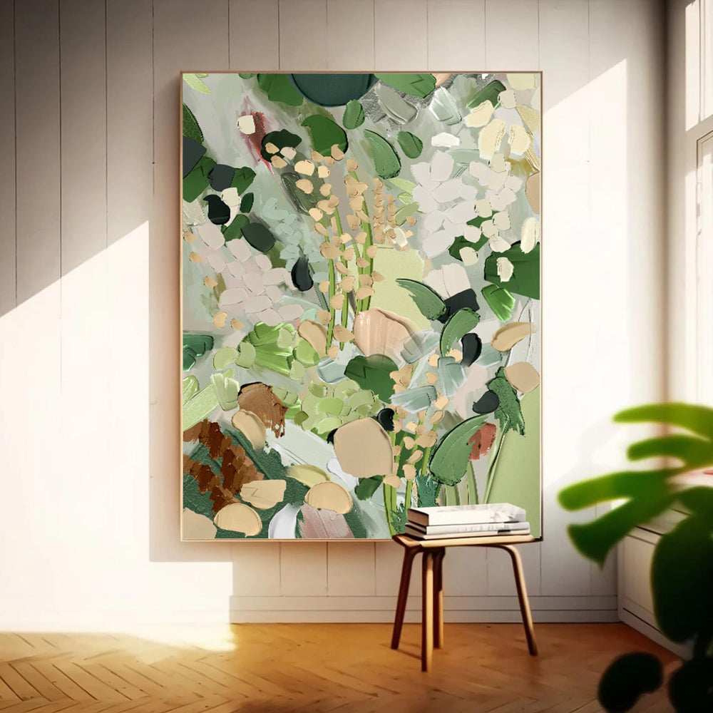 Green Modern Oil Painting Canvas Large Abstract Knife Painting Original Green Plant Wall Art Home Decoration