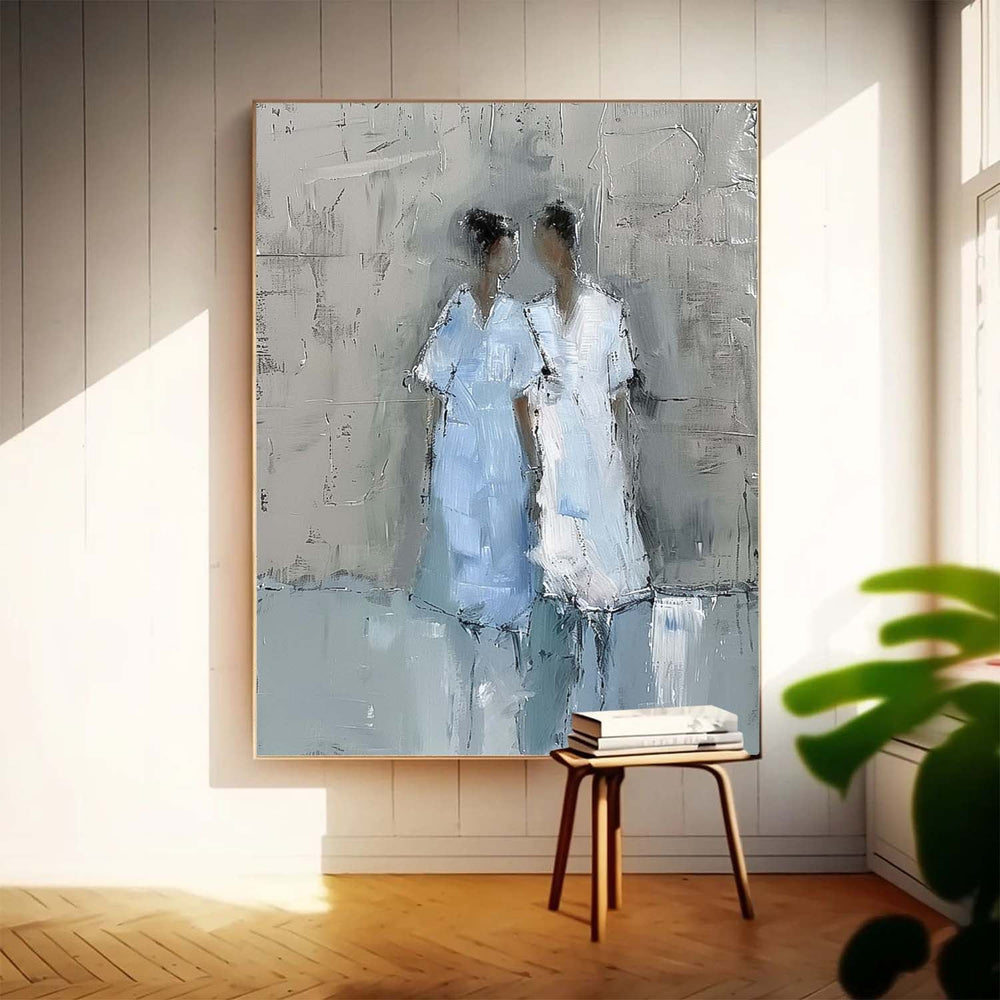 Original Portrait Wall Art Blue Abstract Oil Painting Canvas Minimalism Figure Acrylic Painting Home Decor