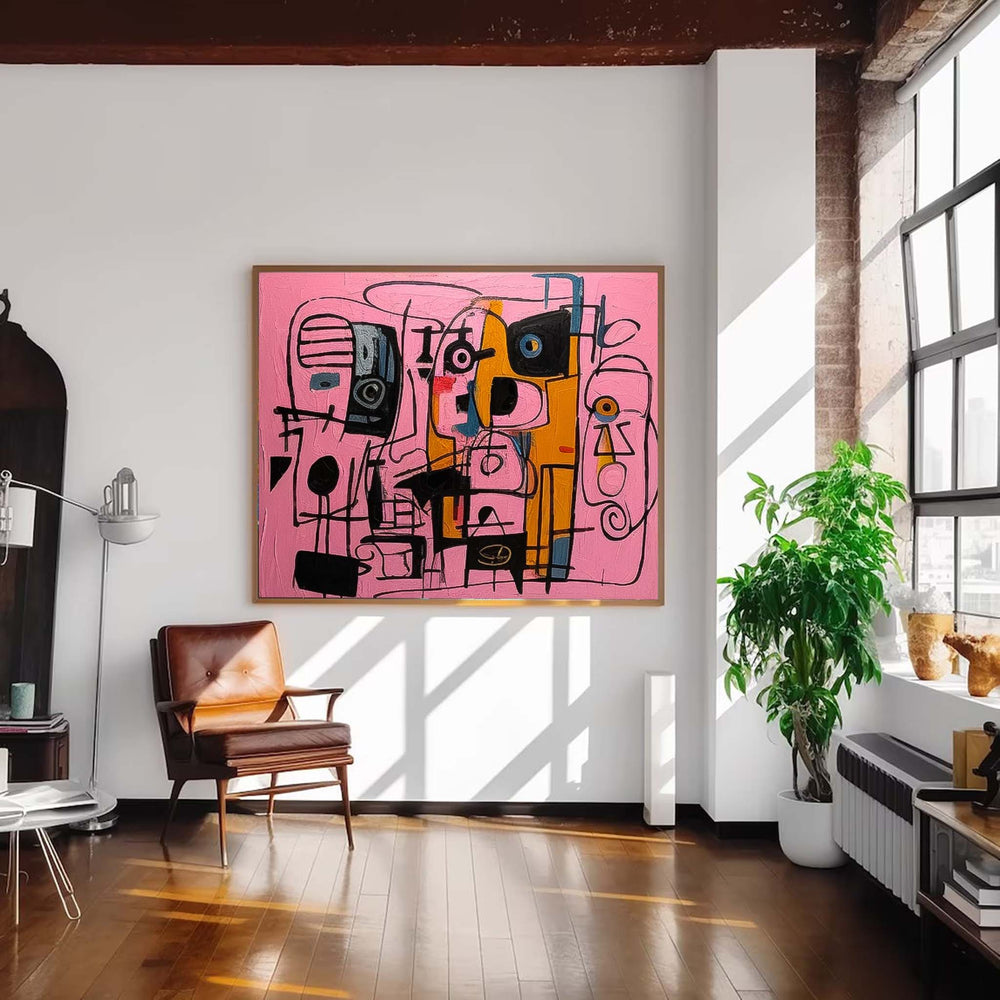 Large interesting Abstract Oil Painting Original Graffiti Wall Art Vibrant Pink Buy Abstract Paintings Online Home Decor