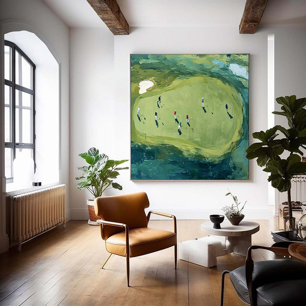 Contemporary Sport Decor Modern Golf Artwork Square Textured Multiplayer Golf Art Golf Lovers Gift
