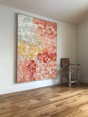 Abstract Red Textured Block Oil Painting on Canvas Large Original Modern Pink Acrylic Painting Colorful Wall Art Living Room Home Decor