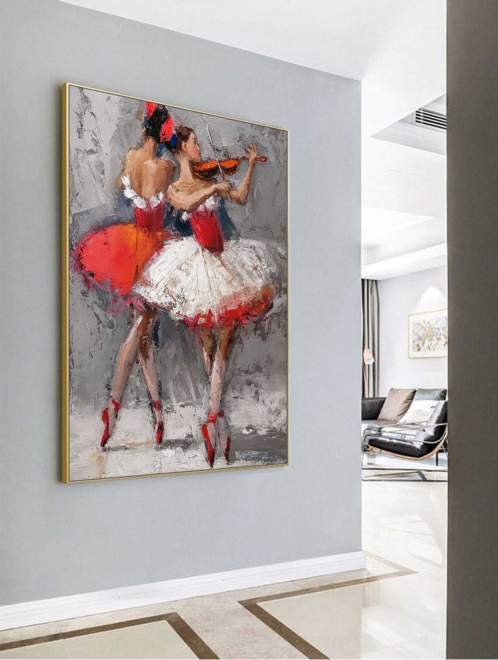 Original Sisters Acrylic Painting Canvas Abstract Lady Wall Art Framed Large Ballet Girl Artwork