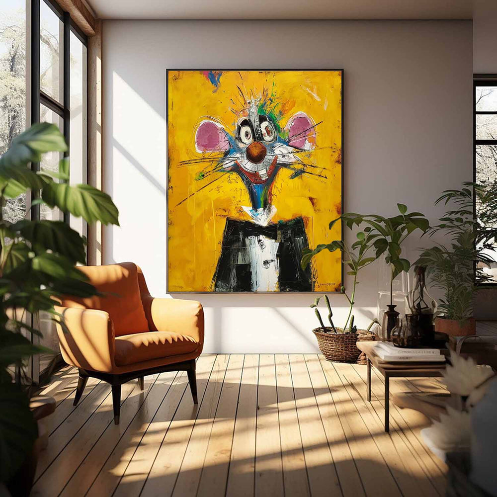 Impression Graffiti Animal Oil PaintingCute Mouse Abstract Wall Art Large Acrylic Painting Home Decor