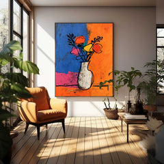 Large Colorful Flower Abstract Painting Canvas Jardiniere Painting Wall Art Original Artwork Decor