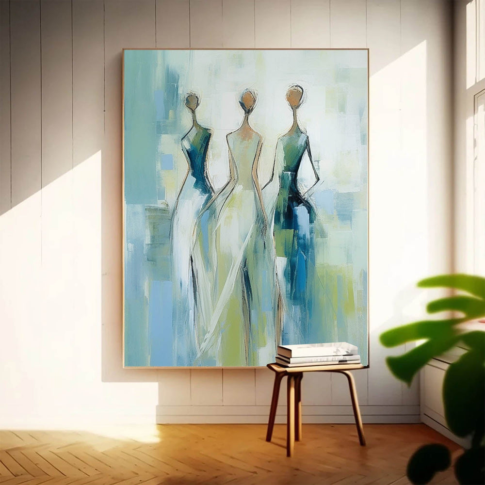 Modern Blue Minimal Abstract Painting Contemporary Gallery Wall Art Figure Neutral Wall Decor Line