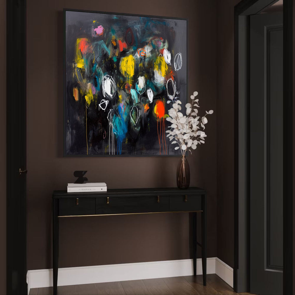 Square Abstract Texture Oil Painting Bright Black Large Acrylic Painting On Canvas Original Modern Wall Art Home Decor