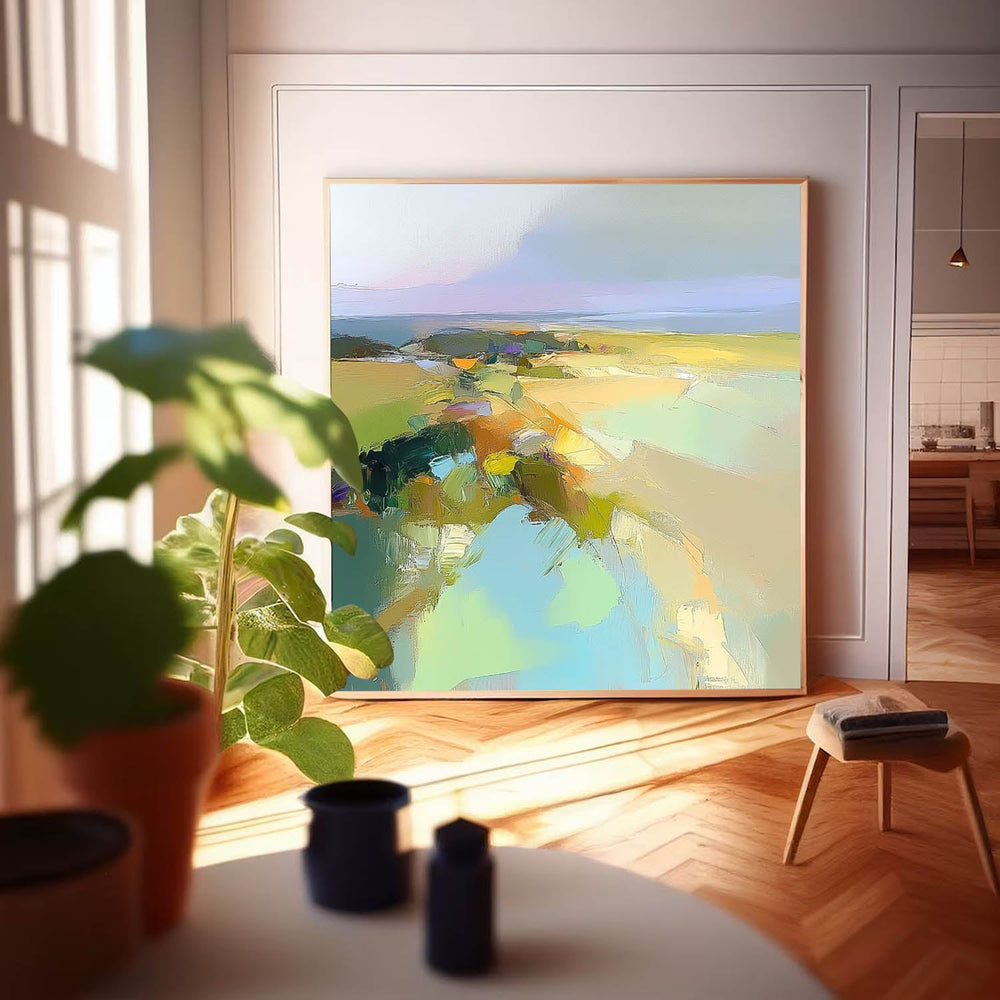 Abstract Texture Canvas Wall Art Abstract Landscape Scraper painting Large Modern Green Minimalist Painting