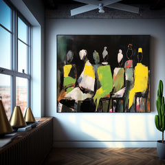 Large Modern Abstract Fluorescent Color Figure Silhouette Canvas Art Abstract People Painting Contemporary Art