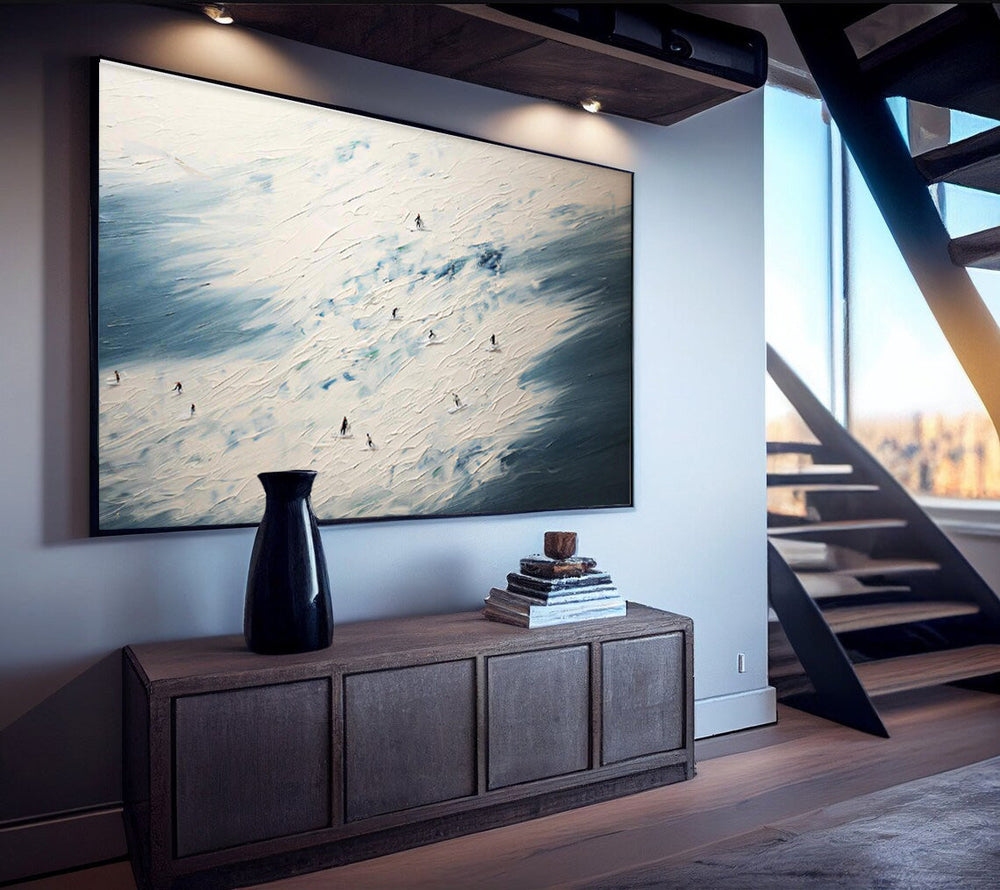 White And Blue Modern Acrylic Painting Large Ski Abstract Oil Painting Original Wall Art Home decoration