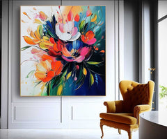 Color Large Textured Flower Painting Framed Original Beautifu Art Modern Floral Wall Art Home Decor