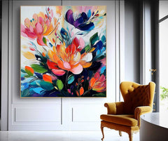 Original Beautifu Art Color Large Textured Flower Painting Framed Modern Floral Wall Art Home Decor