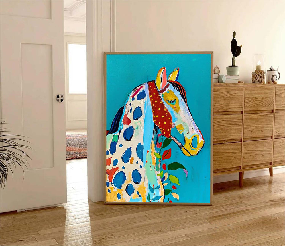 Modern Blue Horse Abstract Wall Art Minimalism Graffiti Animal Oil Painting Large Acrylic Painting Home Decor