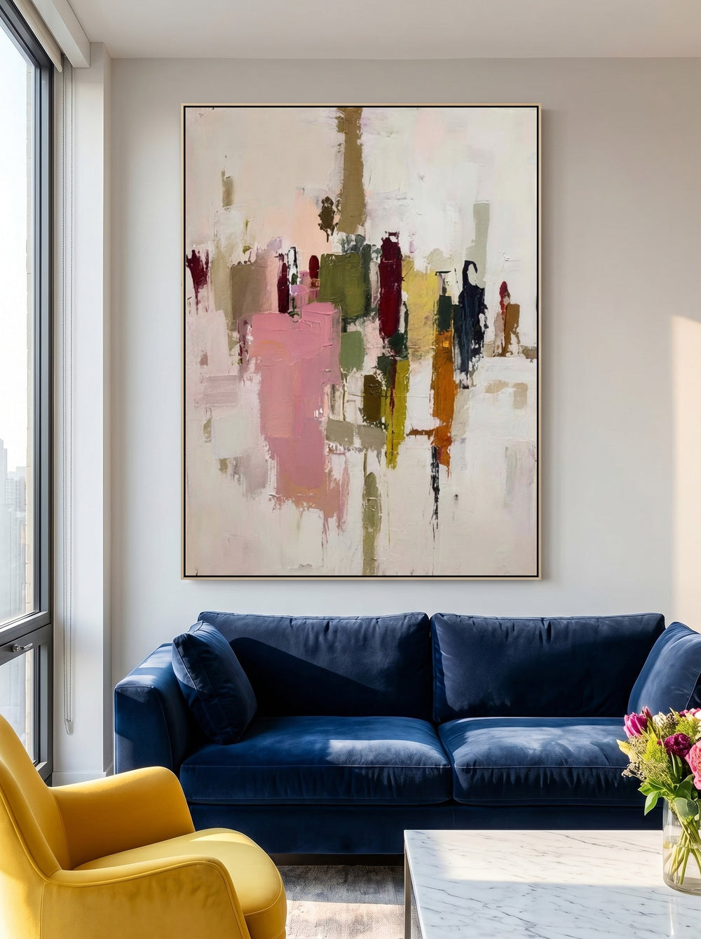 Original Vertical Canvas Art With Earthy Tones For Chic Urban Loft And Lounge