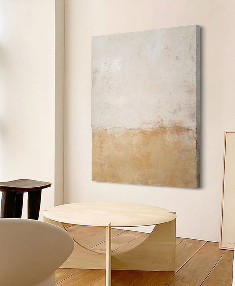 Beige Minimalist Wall Art Canvas With Frame Oil Painting Abstract Large vintage  Oil Painting For Living Room