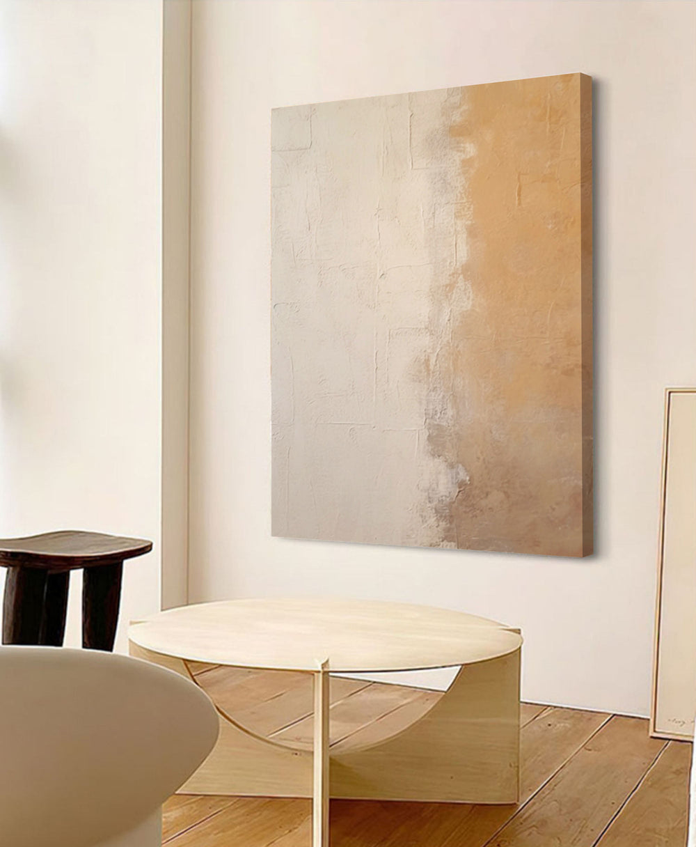 Large Beige Minimalist Wall Art Canvas With Frame Oil Painting Abstract Large vintage Oil Painting Home Decor