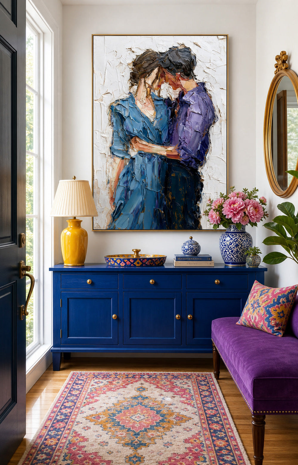 Expressive Couple Portrait Painting With Thick Texture For Romantic Home Decor