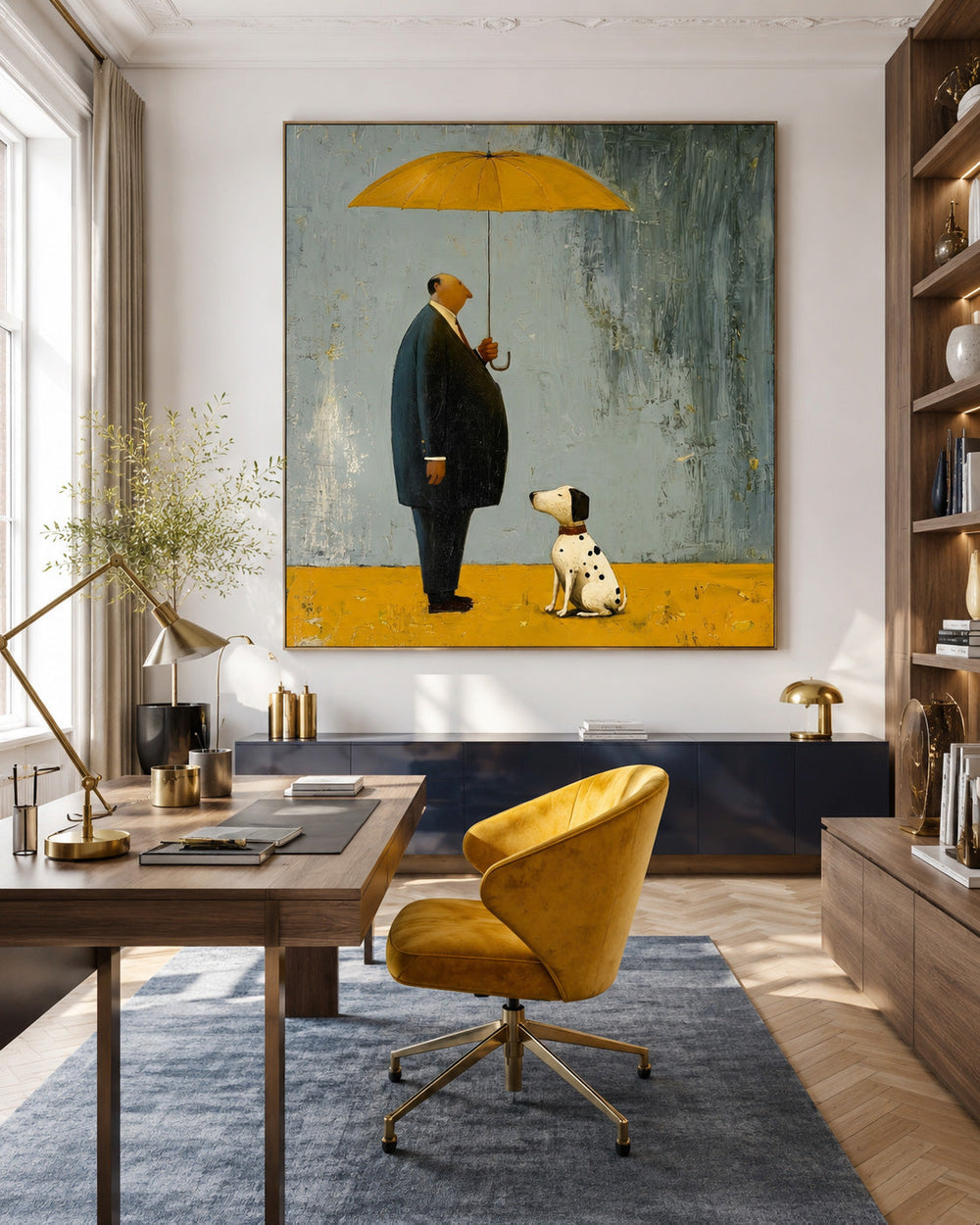 Modern Square Canvas Art Featuring A Loyal Dog And Owner In Minimalist Style