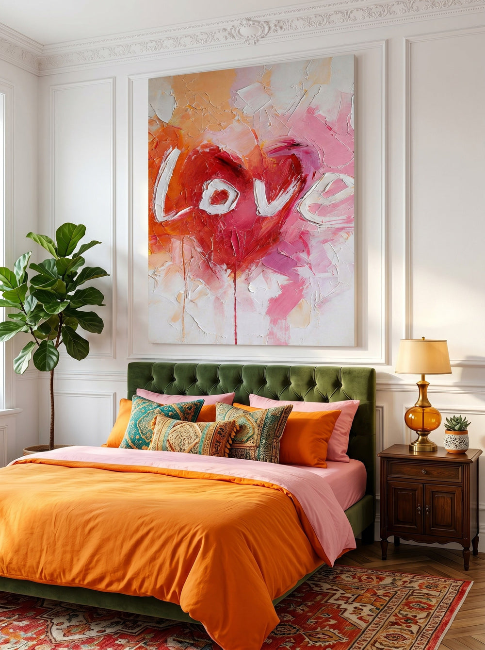 Pink And Red Abstract Love Painting With Textured Brushstrokes For Romantic Bedroom Decor