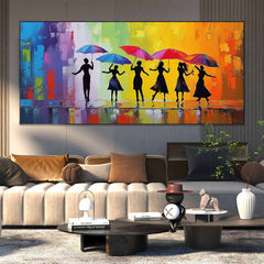 Large Colorful Wall Art Expressive Rainy Street Modern Acrylic Painting Original People Silhouette Artwork