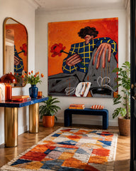 Modern Expressive Portrait Painting With Red Flower For Living Room Wall Art Decor