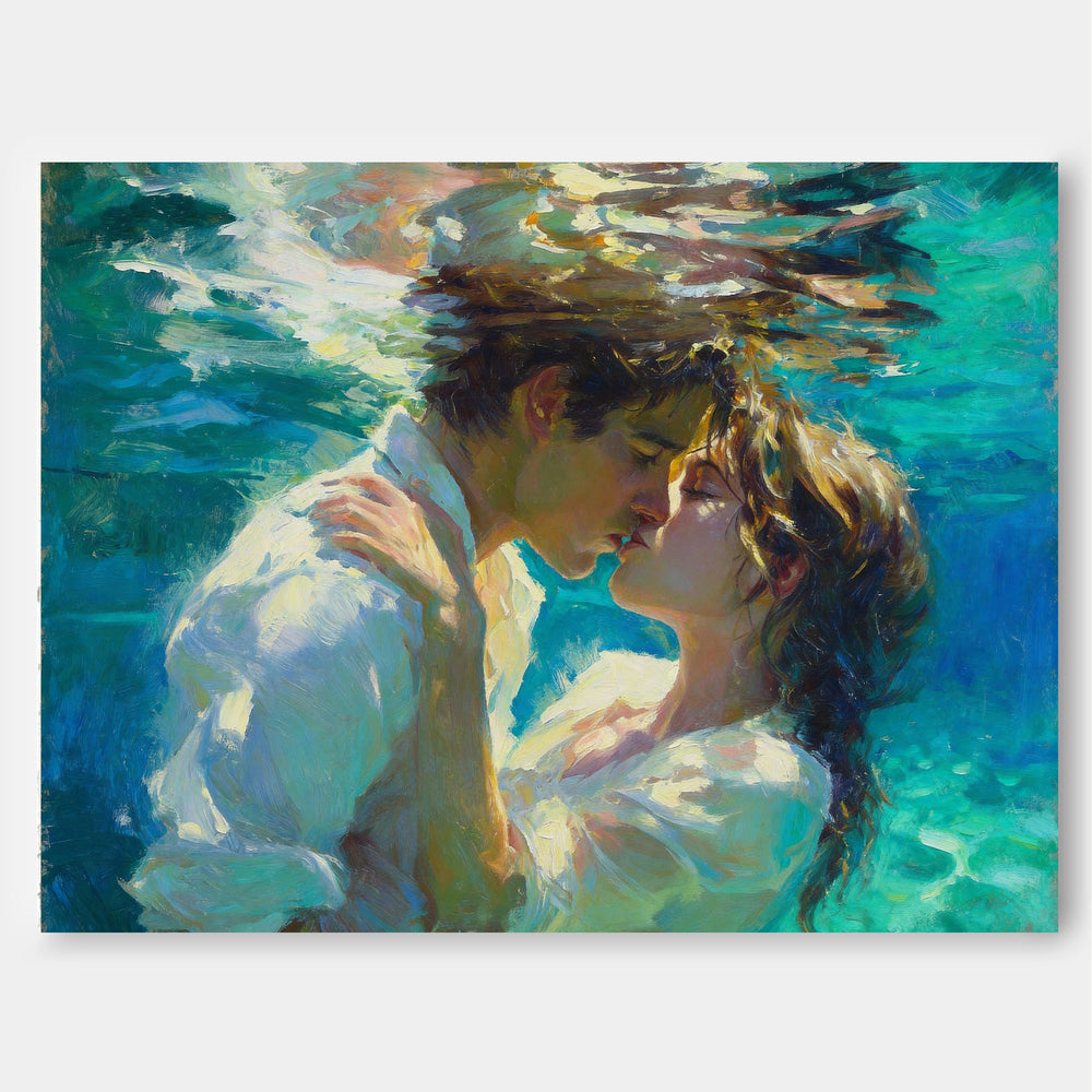 Romantic Underwater Couple Painting Original Oil Art For Master Bedroom Decor