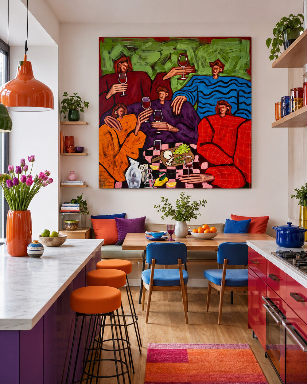 Modern Pop Art People Painting With Bright Colors For Lounge Wall