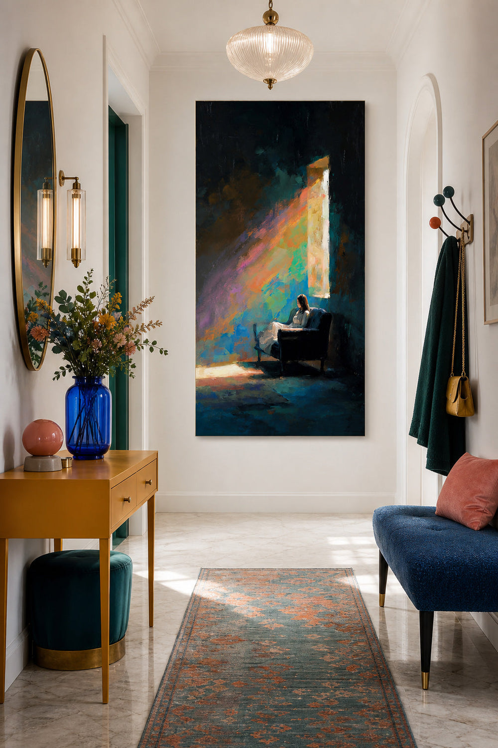 Large Vertical Canvas Art Featuring Expressive Figure In Colorful Abstract Style