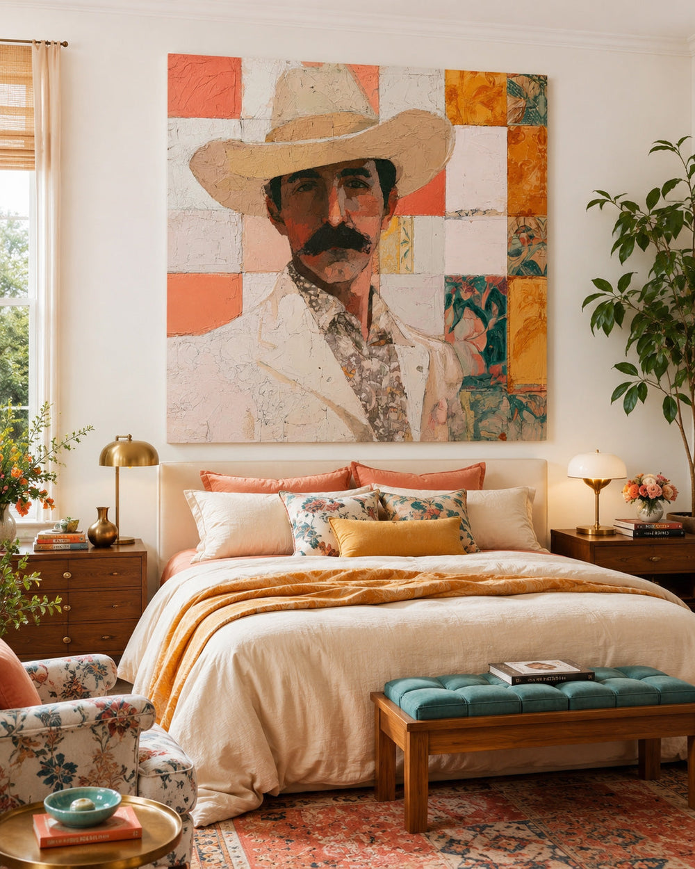 Modern Cowboy Portrait Art Geometric Abstract Painting For Living Room Decor