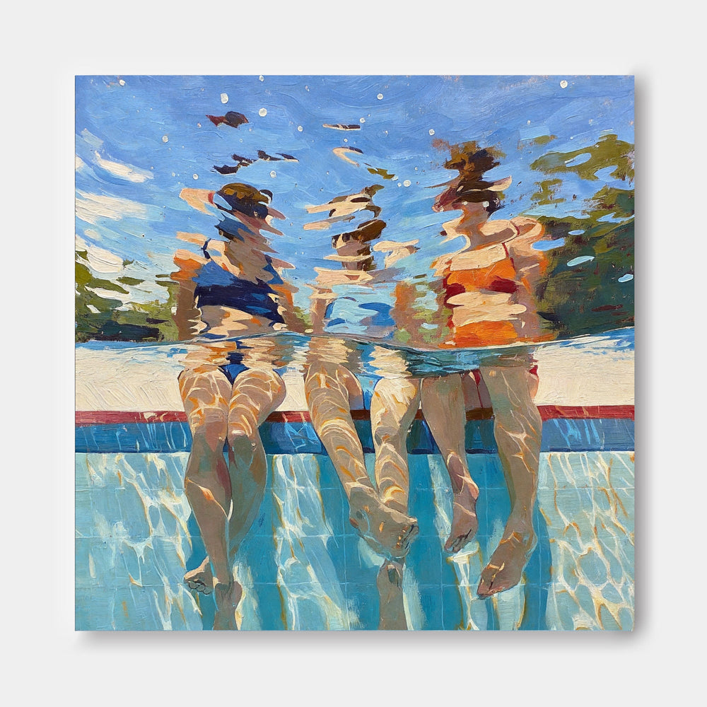 Original Oil Painting Of Underwater Figures With Expressive Light Effects