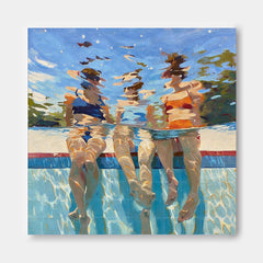 Original Oil Painting Of Underwater Figures With Expressive Light Effects