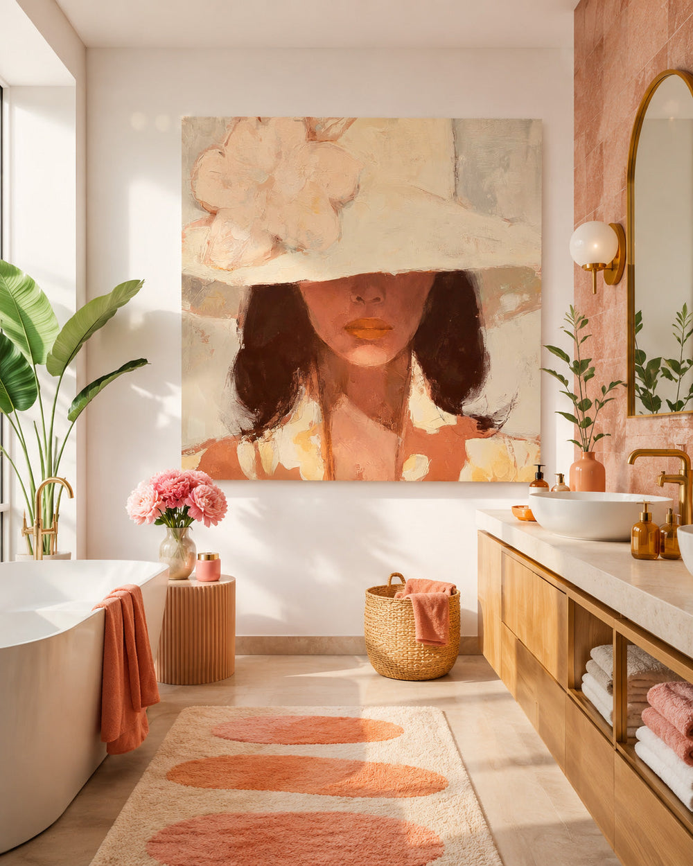 Chic Square Canvas Art Of Lady In Hat For Bedroom And Lounge Wall Decoration