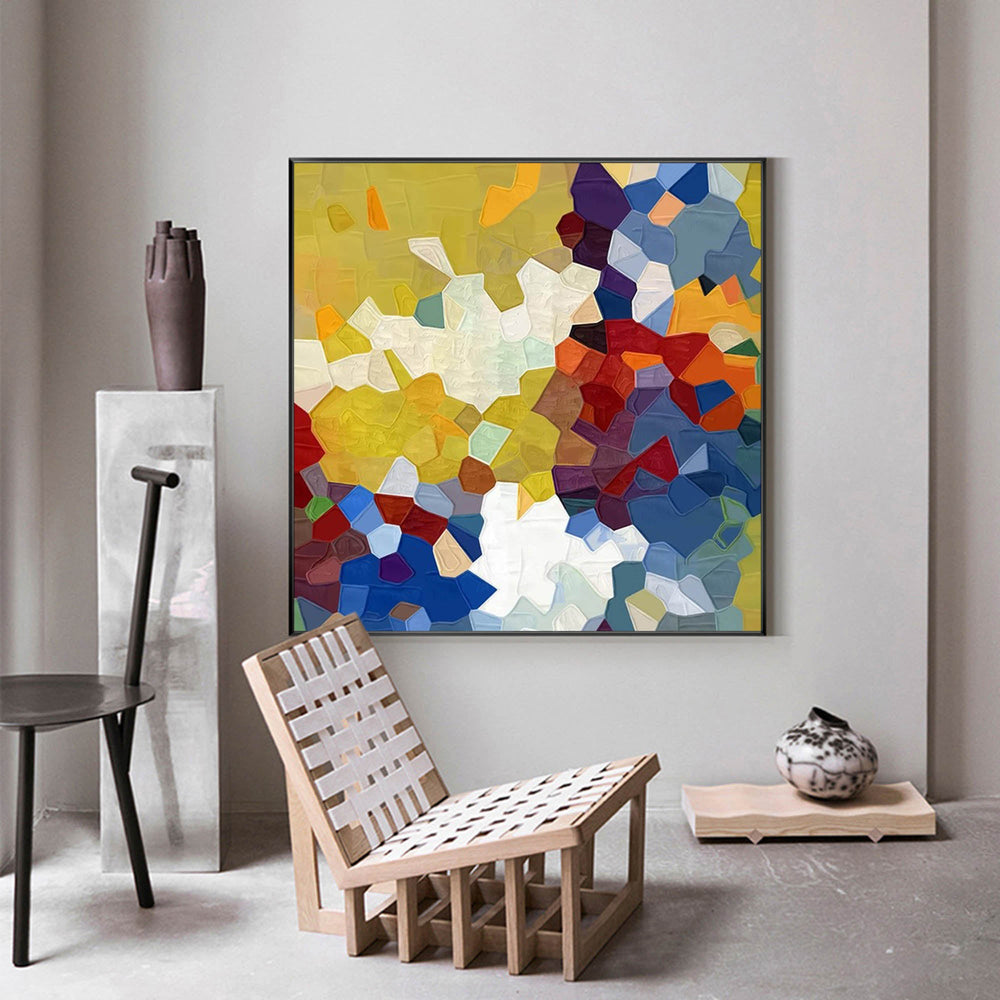 Yellow And Blue Abstract Oil Painting On Canvas Modern Wall Art Large Original Blue Acrylic Painting For Living Room
