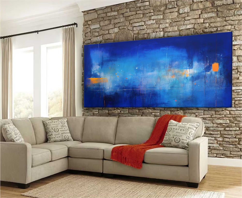 Large Bright Blue Acrylic Painting Original Oil Painting On Canvas Modern Abstract Living Room Wall Art