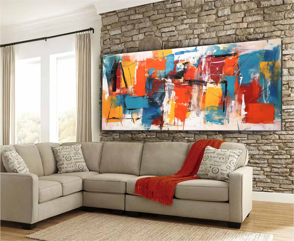 Bright Colorful Acrylic Painting Textured Original Oil Painting On Canvas  Large Modern Abstract Urban Living Room Wall Art