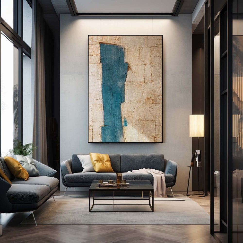 Blue And Beige Large Original Abstract Oil Painting On Canvas Modern Texture Wall Art For Living Room