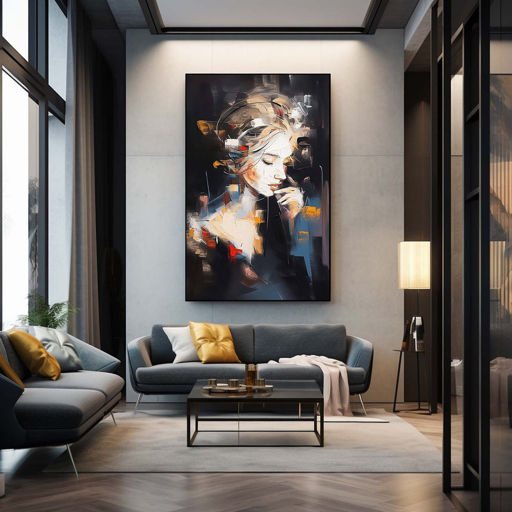 Black Series Large Portrait Painting Original Pretty Woman Wall Art Abstract  Artwork For Living Room