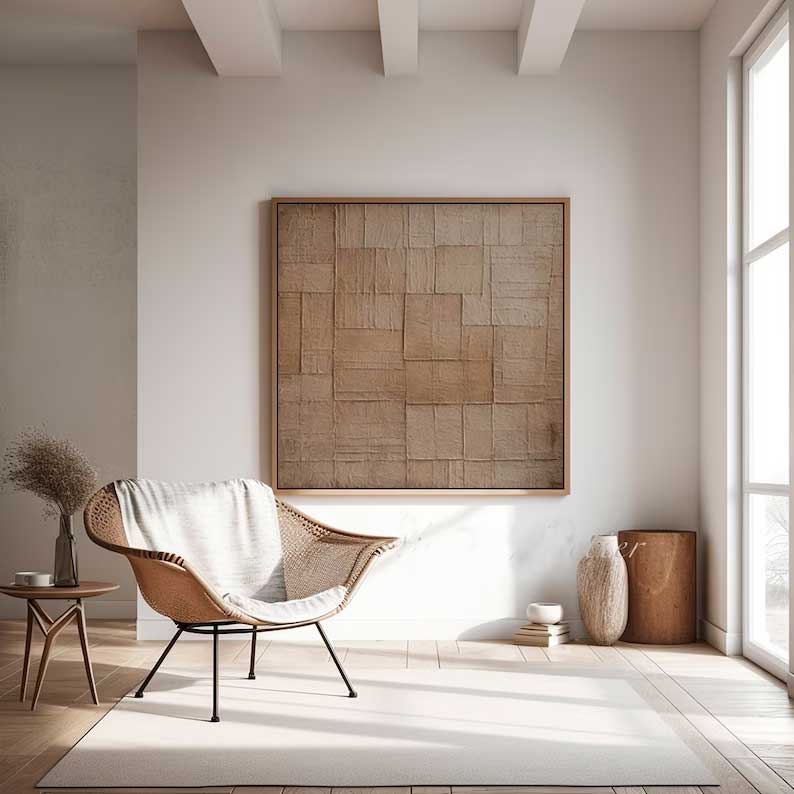 Large Brown Minimalist Art Modern Texture Abstract Geometry Acrylic Painting On Canvas Original Canvas Wall Art Home Decor