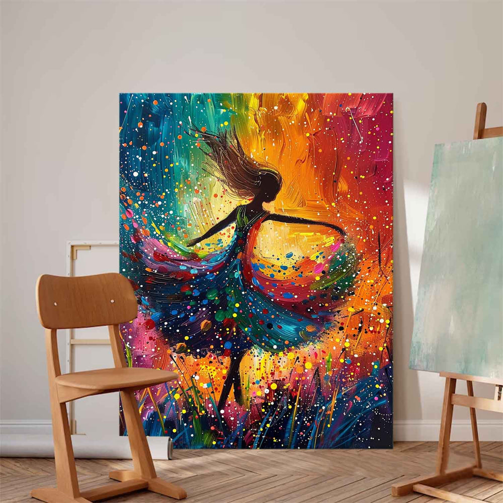 Large Multicolor Portrait Painting Framed Original Exquisite Dancing Girl Wall Art Abstract Colorful Artwork