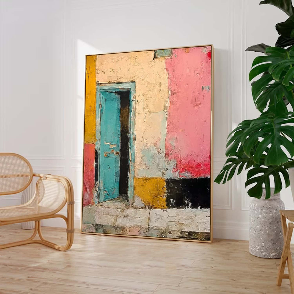 Abstract Acrylic painting Large Architectural Door Painting Framed Original Vibrant Doorway Wall Art