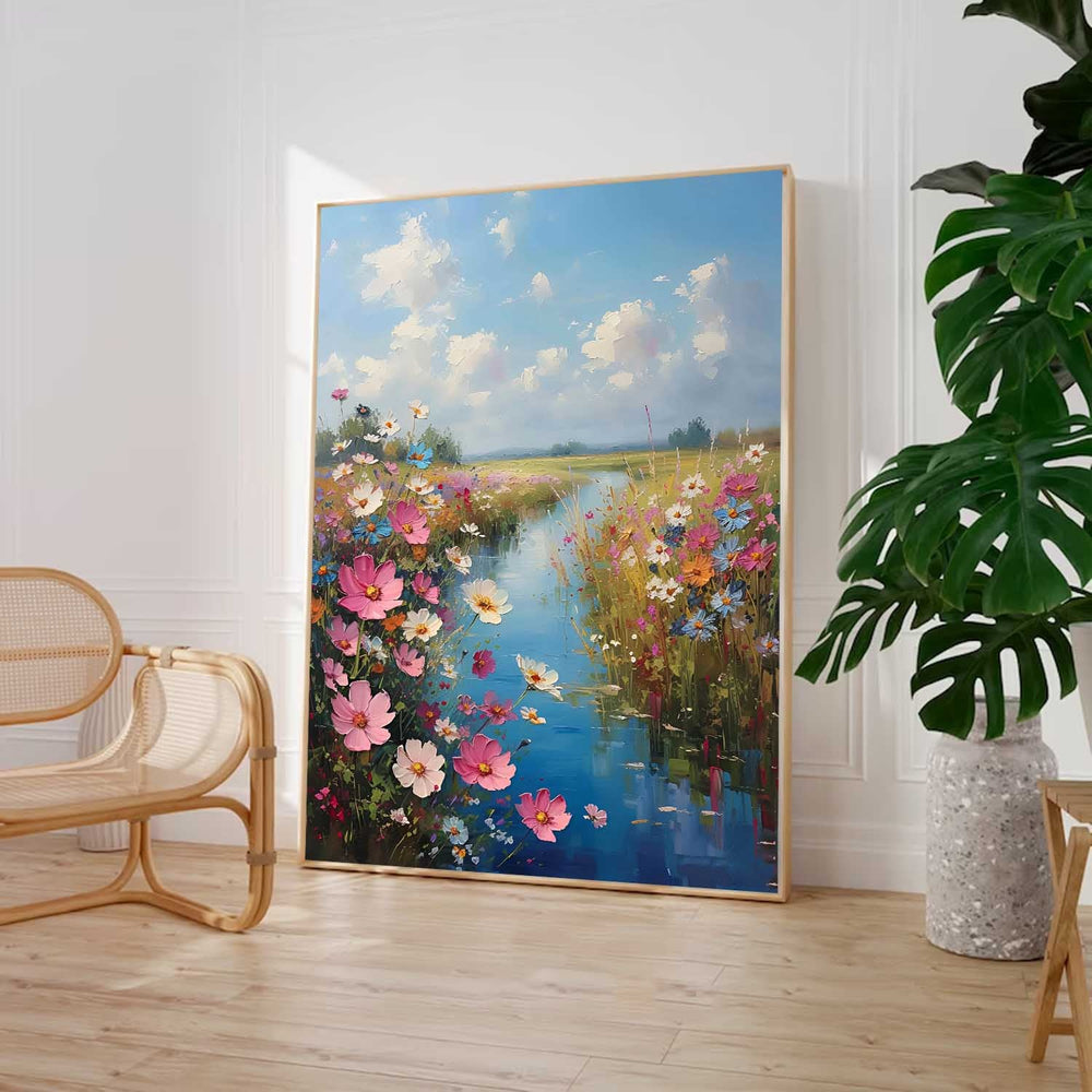 Abstract Riverside Scenery Wall Art Acrylic Painting Large Landscape Oil Painting On Canvas Home Decor
