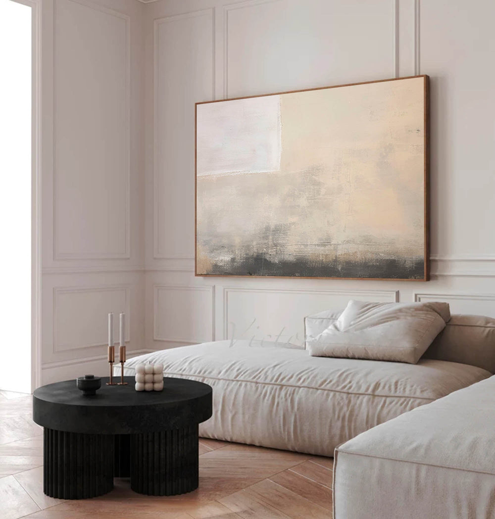 Beige Modern Acrylic Painting Large Abstract Oil Painting Original Minimalist Wall Art For Living Room